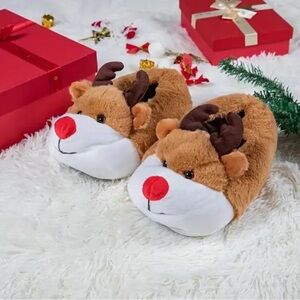 Reindeer Plush Slippers w/ Antlers New 3/$15 ✨